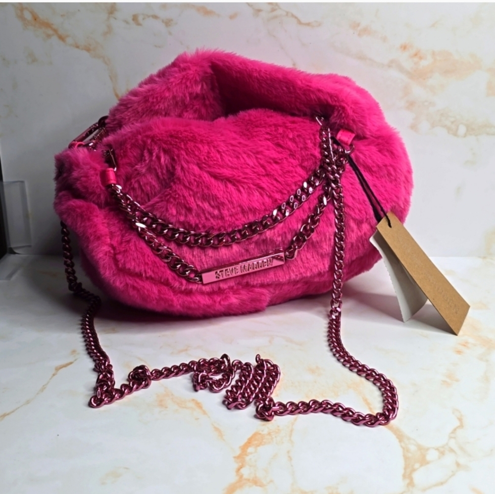 Steve Madden Pink Faux Fur Chain Bag